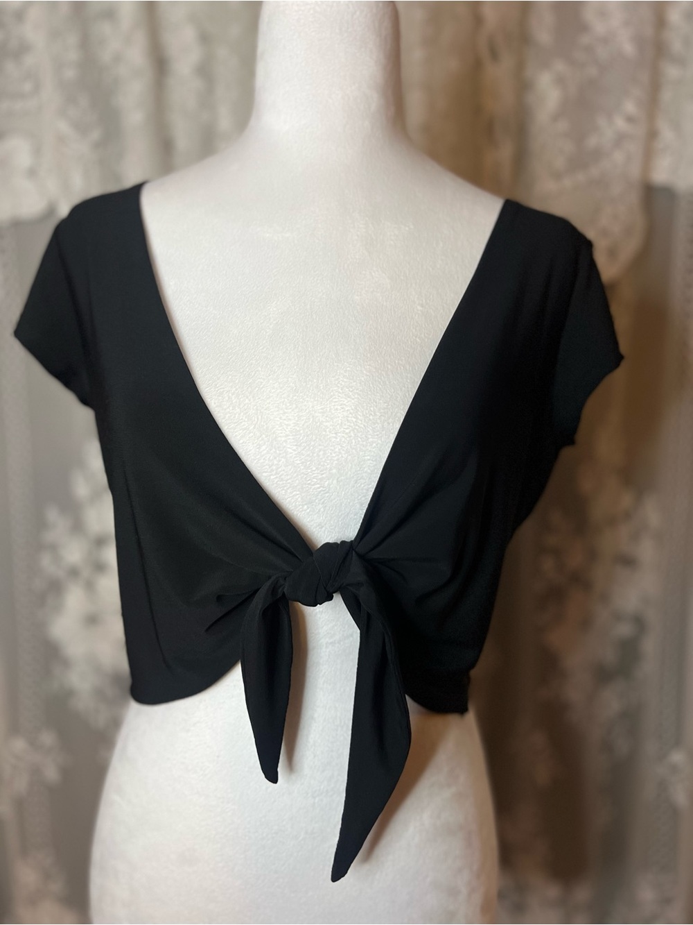 Y2K Tattoo Black Tie-Front Crop Top